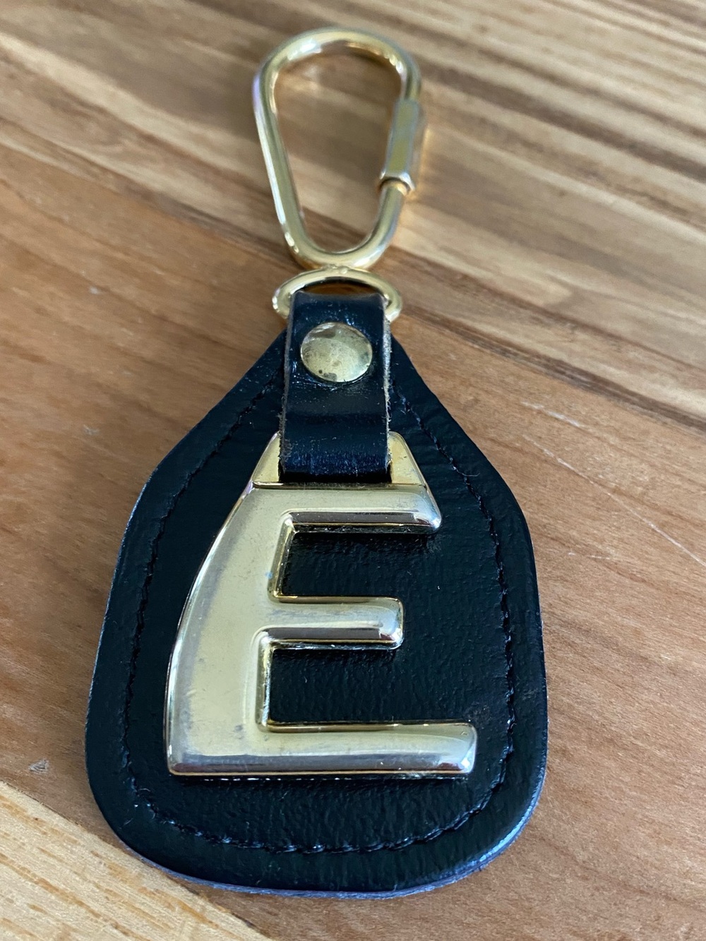 Vintage Etienne Aigner Leather Keychain with Gold E Letter Charm.